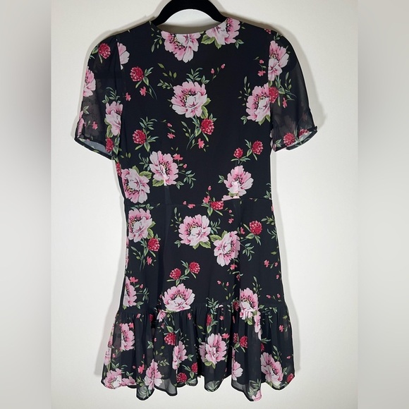 Yumi Kim black floral v-neck mini ruffle dress sz 4 cottagecore romantic - Picture 3 of 10